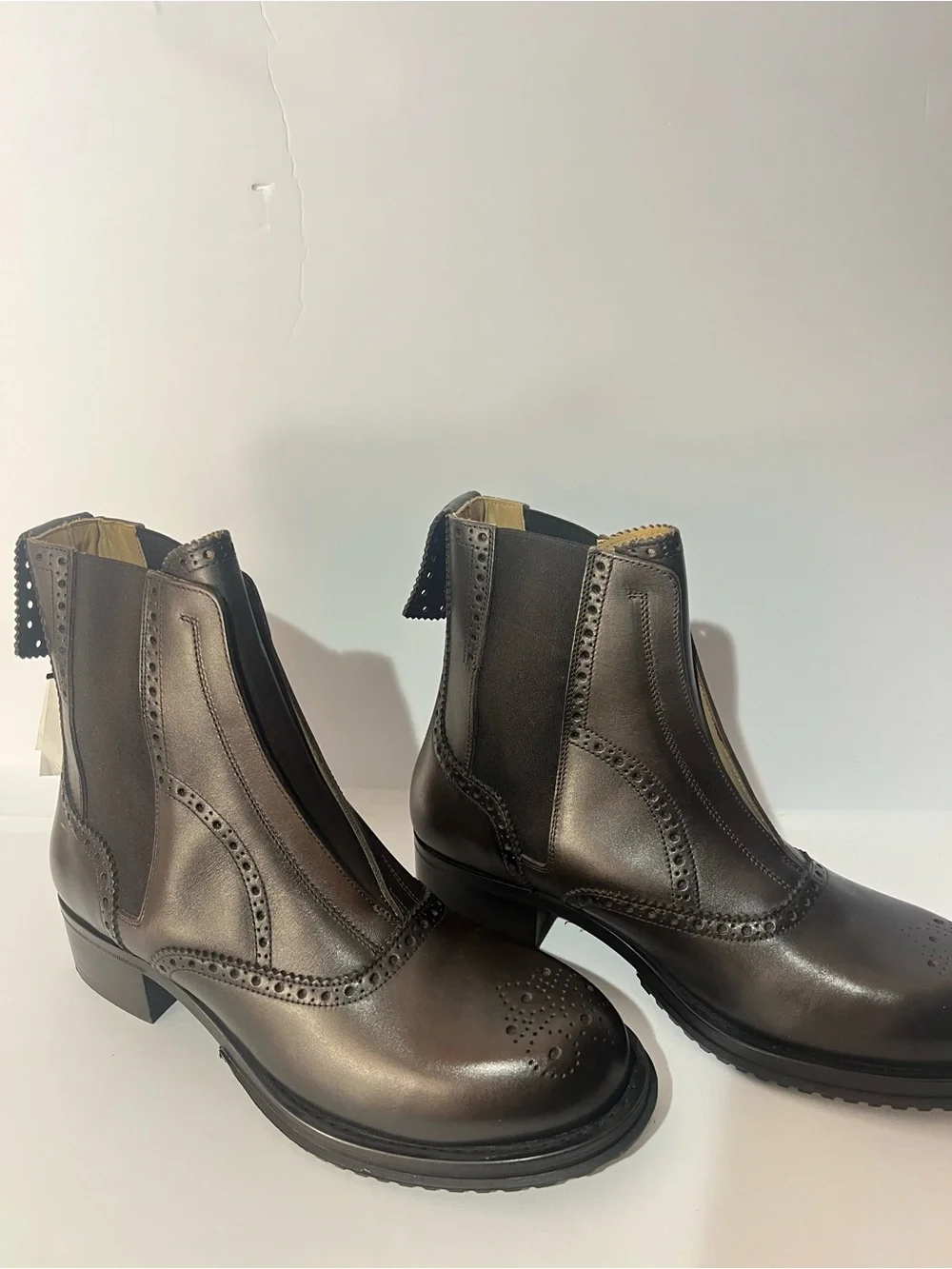 Zara NWT Men’s Limited Edition Leather Brogue Chelsea Boots Brown US 11